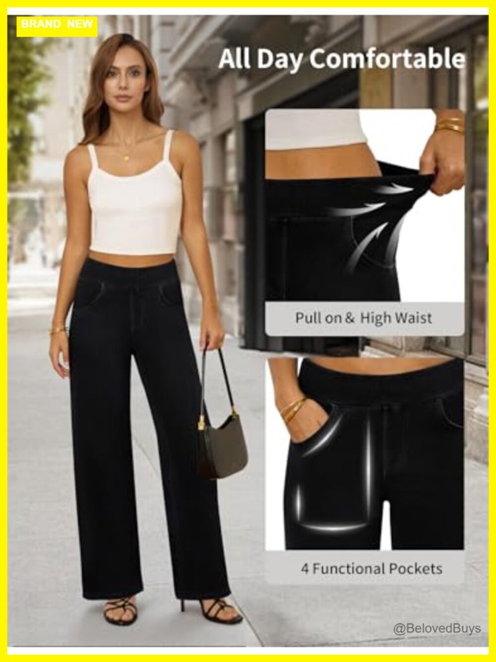 High Waisted Wide Leg Stretchy Pull On Jeans - Picture 4 of 7